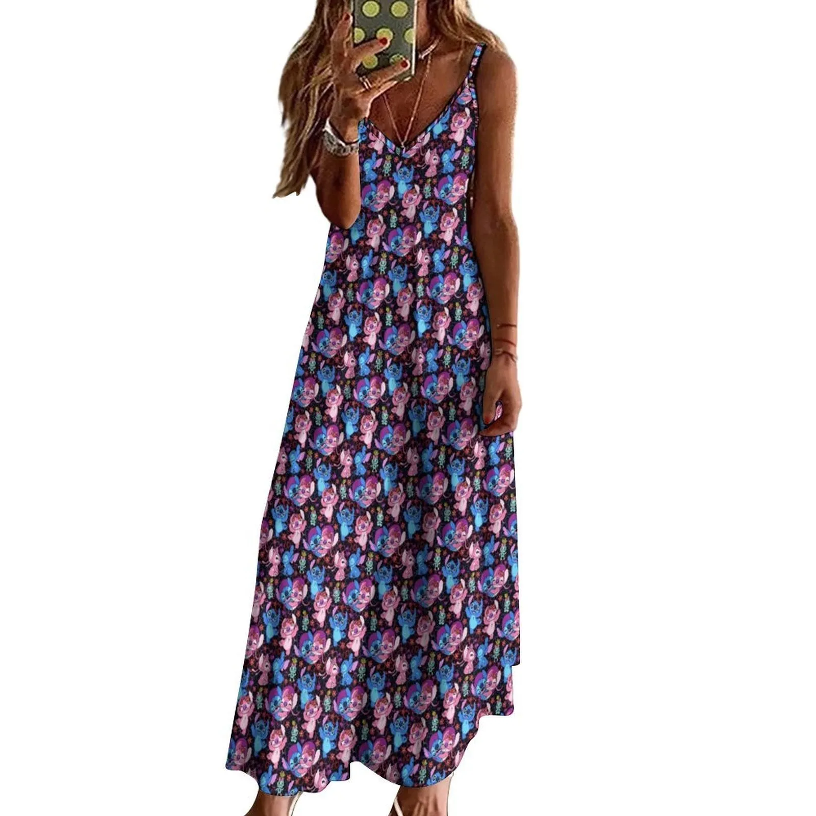 Disney Lilo And Stitch Angel Besties Women's Summer Slip Long Dress