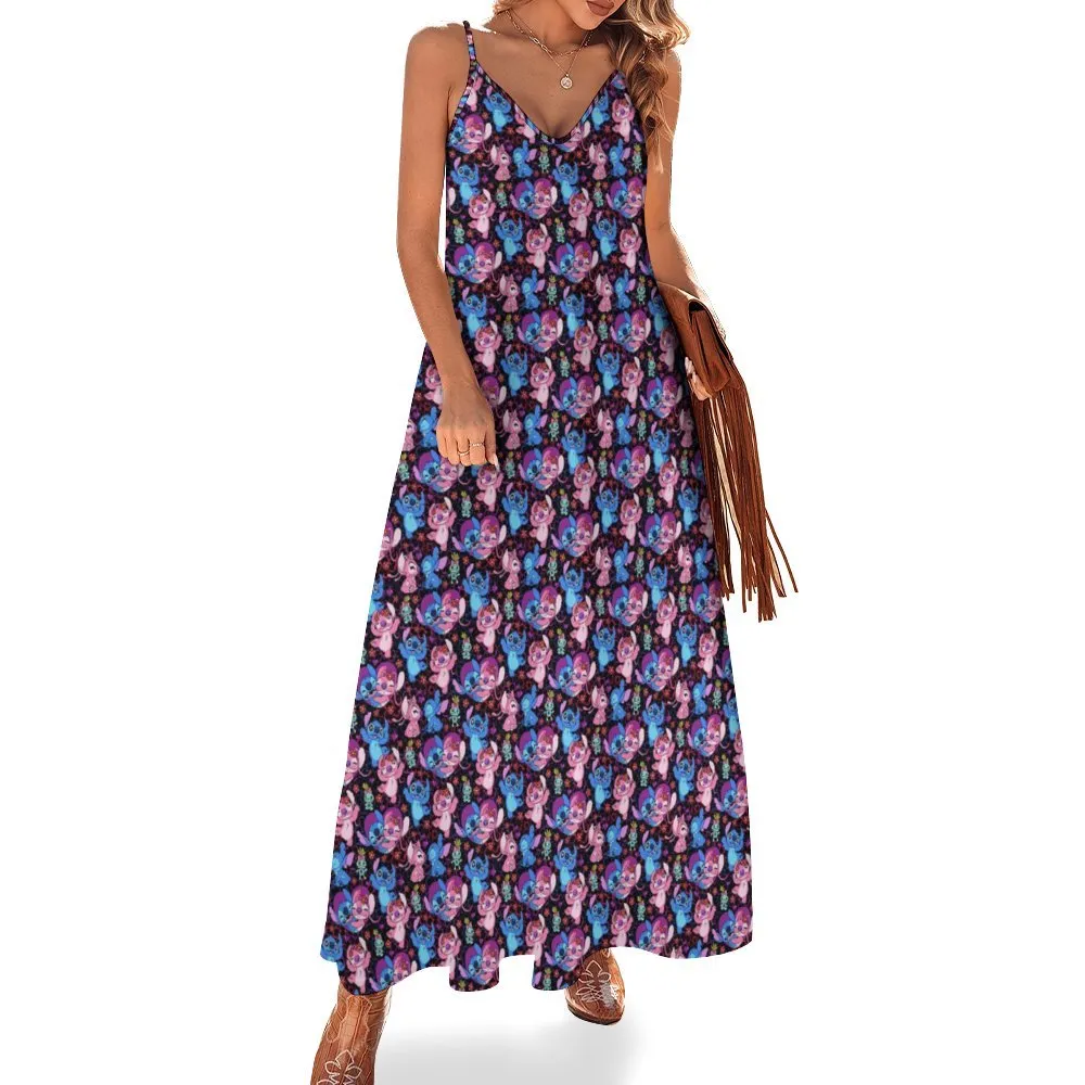 Disney Lilo And Stitch Angel Besties Women's Summer Slip Long Dress