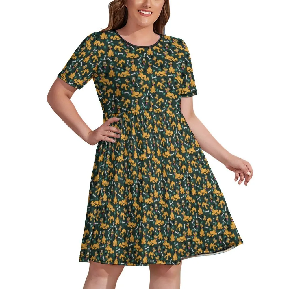 Disney Pluto Life Is Better With A Dog Women's Round Neck Plus Size Dress With Pockets