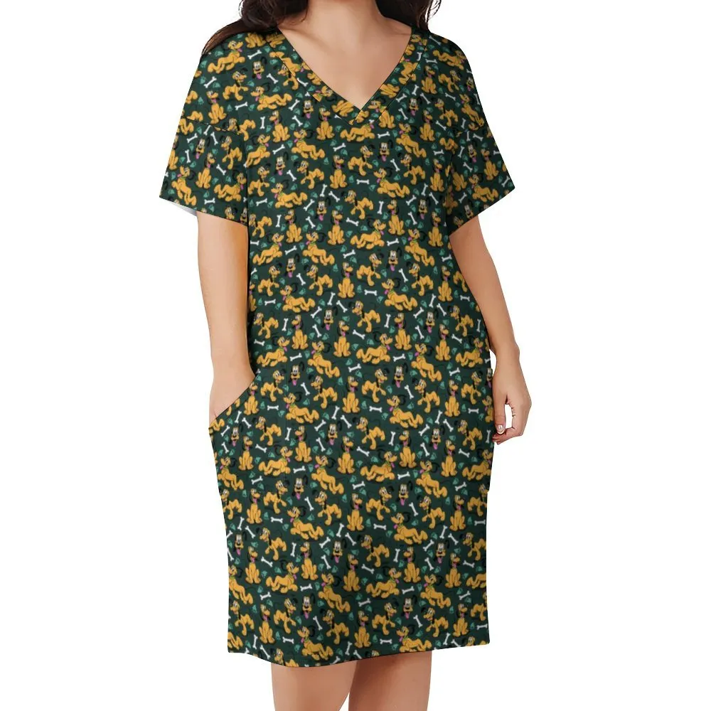 Disney Pluto Life Is Better With A Dog Women's V-neck Loose Dress With Pockets