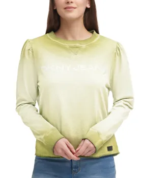 DKNY Women's Logo Raw Hem Pullover Top Green Size Small