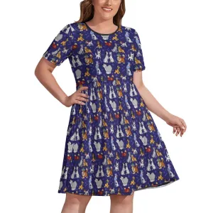 Dog Favorites Women's Round Neck Plus Size Dress With Pockets