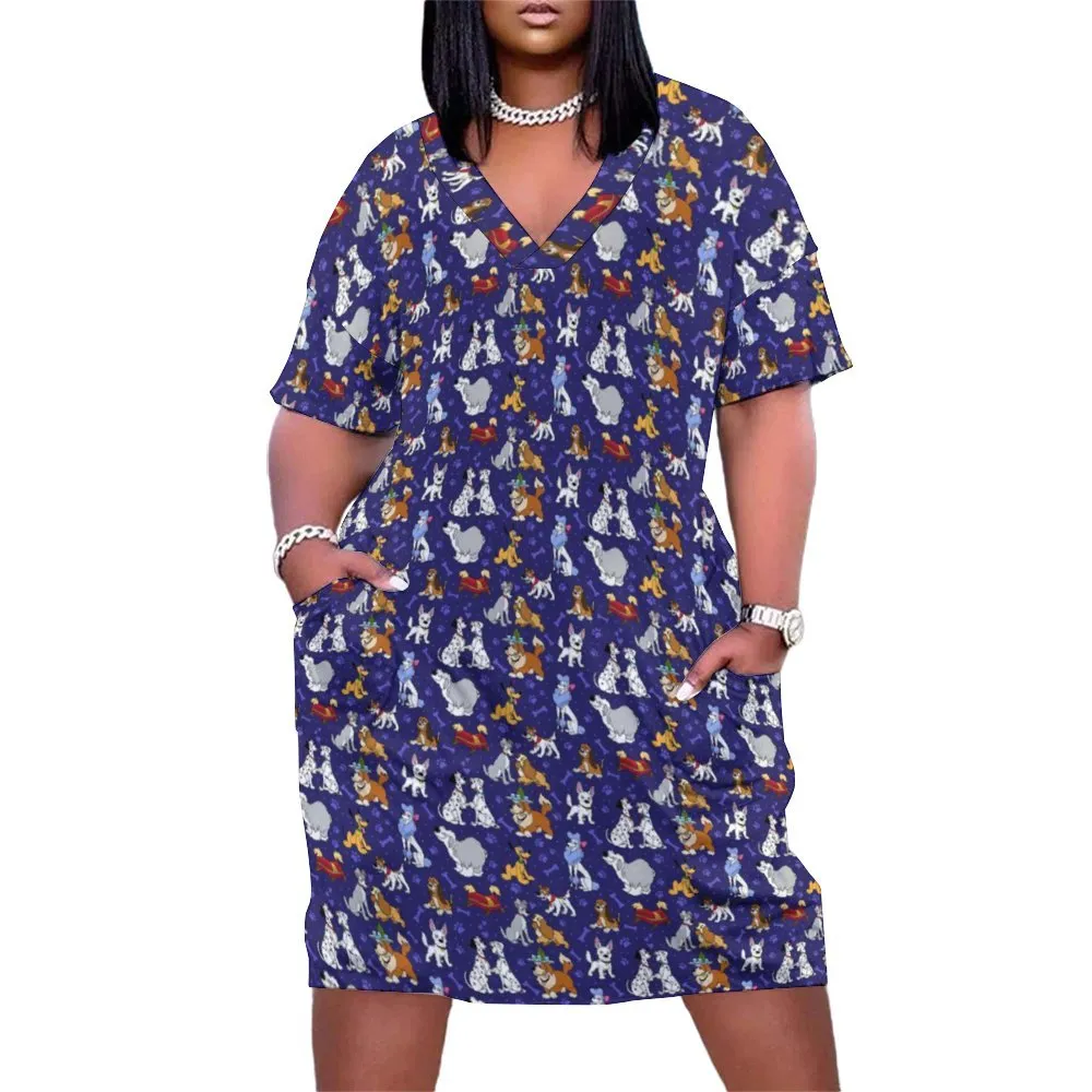 Dog Favorites Women's V-neck Loose Dress With Pockets