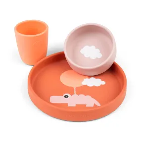 Done by Deer, Silicone Dinner Set, Happy Clouds Papaya