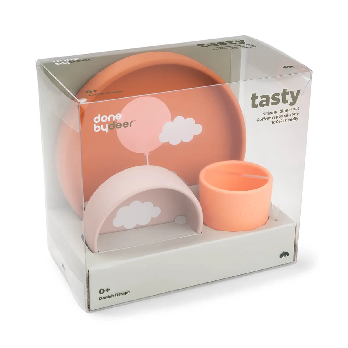 Done by Deer, Silicone Dinner Set, Happy Clouds Papaya