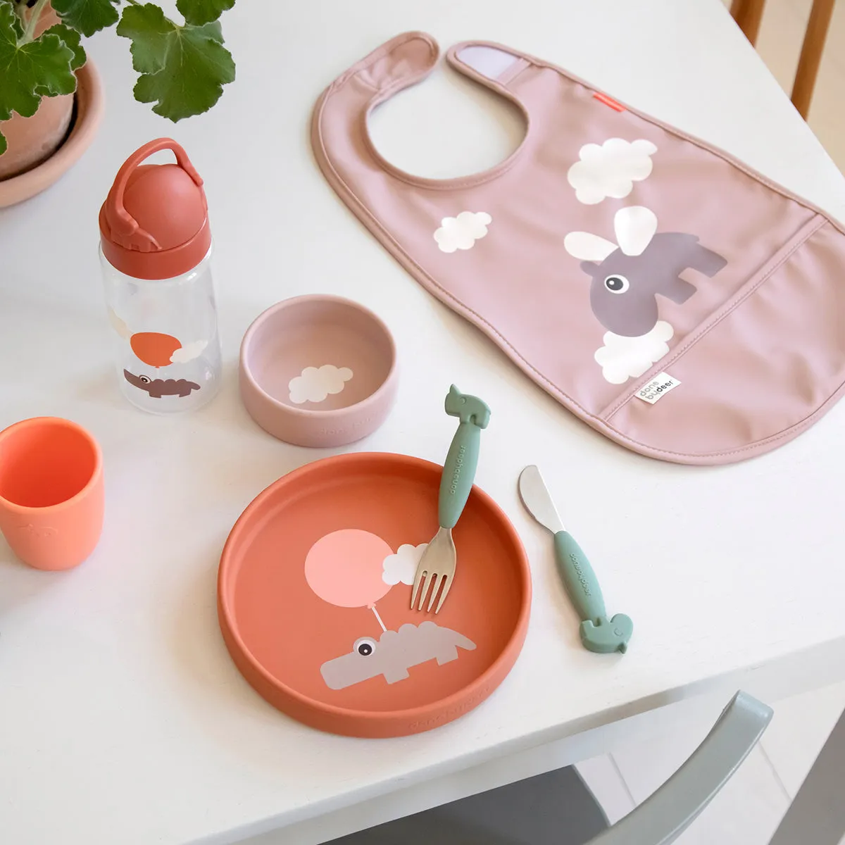 Done by Deer, Silicone Dinner Set, Happy Clouds Papaya