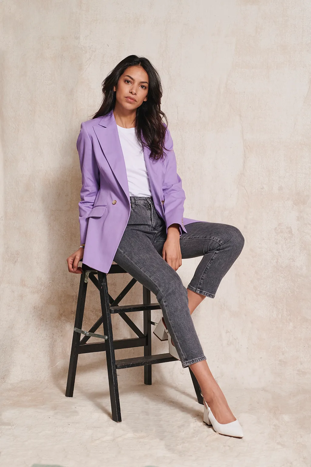 Double Breasted Blazer in Lavender Cotton by Anna James