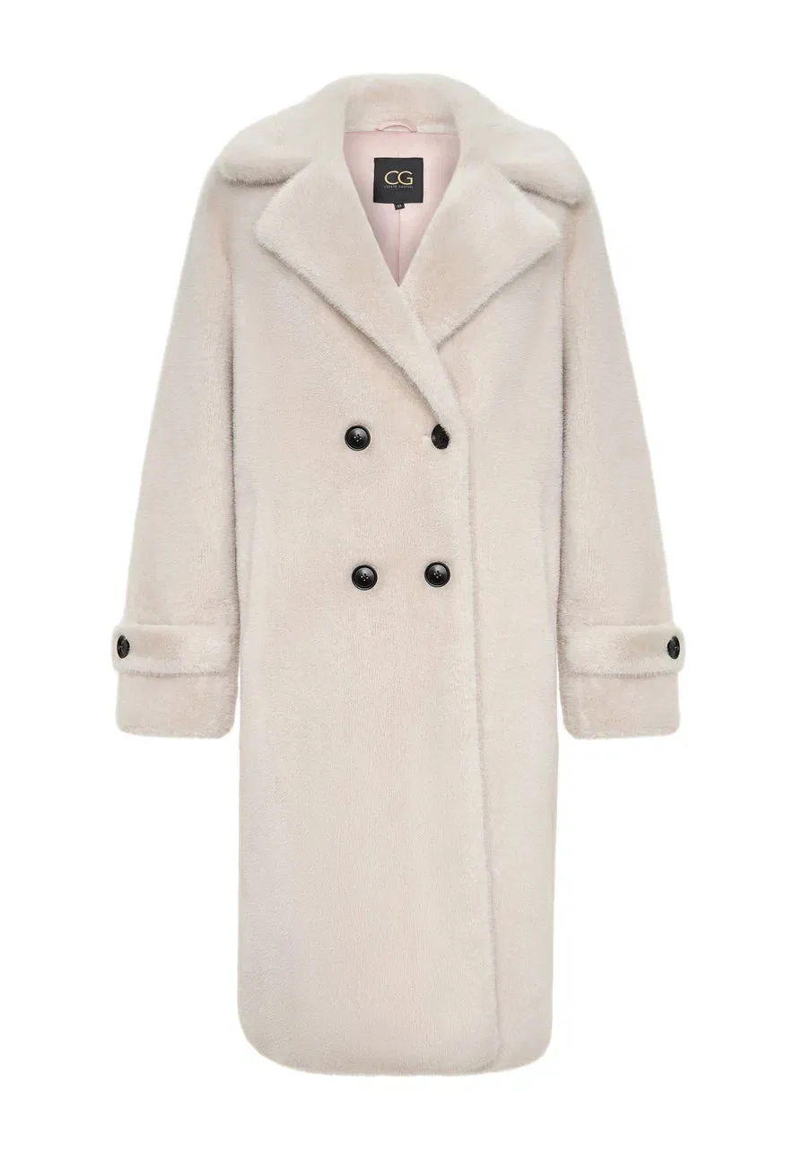 Double-Buttoned Faux Fur Coat Miriam - White