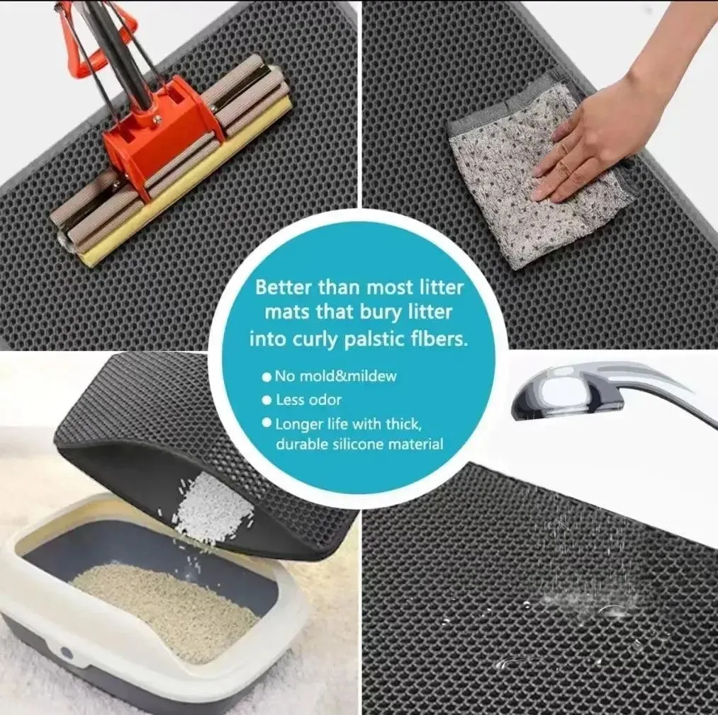 Double-layer Non-slip Cat Litter Mat with Filter Box