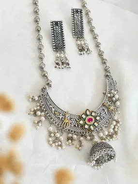 Dual Tone Engraving Kundan Stone Studded Hasli Set