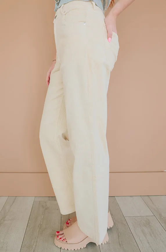 Elise Ivory Wide Leg Corduroy Pants- FINAL FEW - FINAL SALE