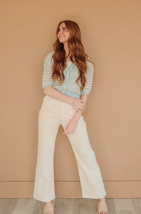 Elise Ivory Wide Leg Corduroy Pants- FINAL FEW - FINAL SALE