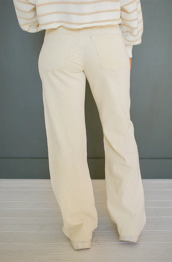 Elise Ivory Wide Leg Corduroy Pants- FINAL FEW - FINAL SALE