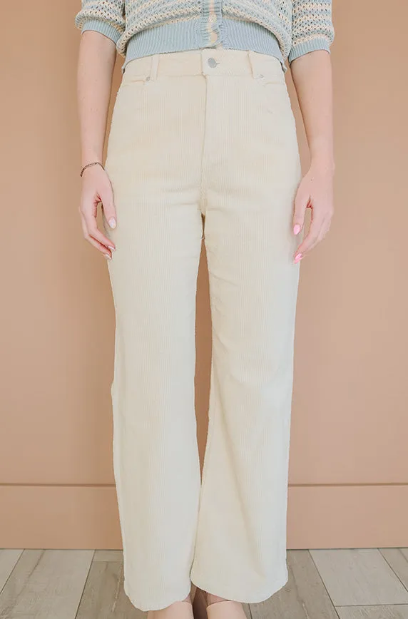 Elise Ivory Wide Leg Corduroy Pants- FINAL FEW - FINAL SALE