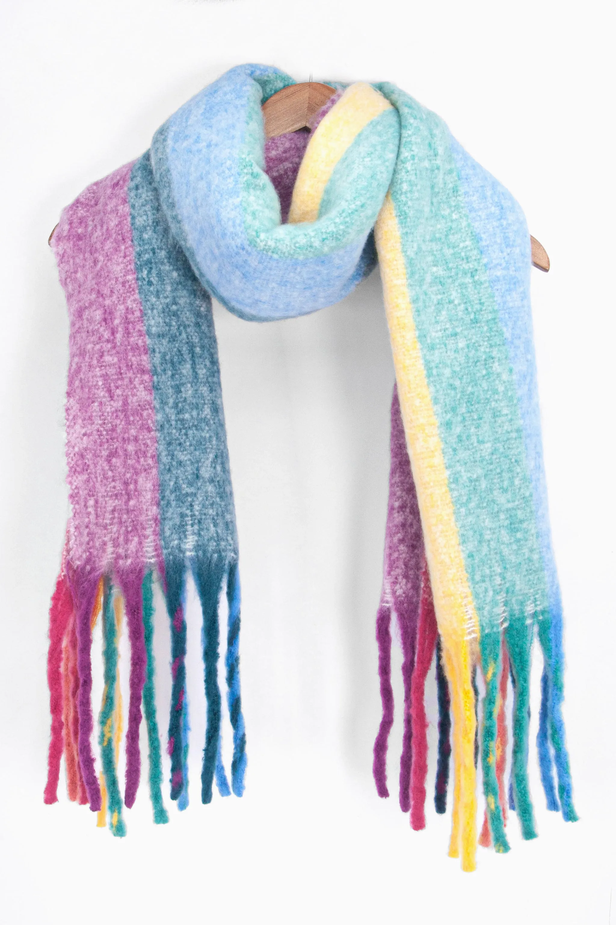 Eliza Heavyweight Scarf - Multi, Vertical Rainbow Stripe