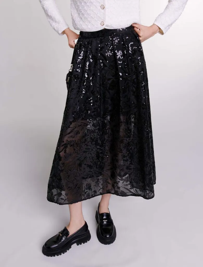 Embroidered Sequin Maxi Skirt