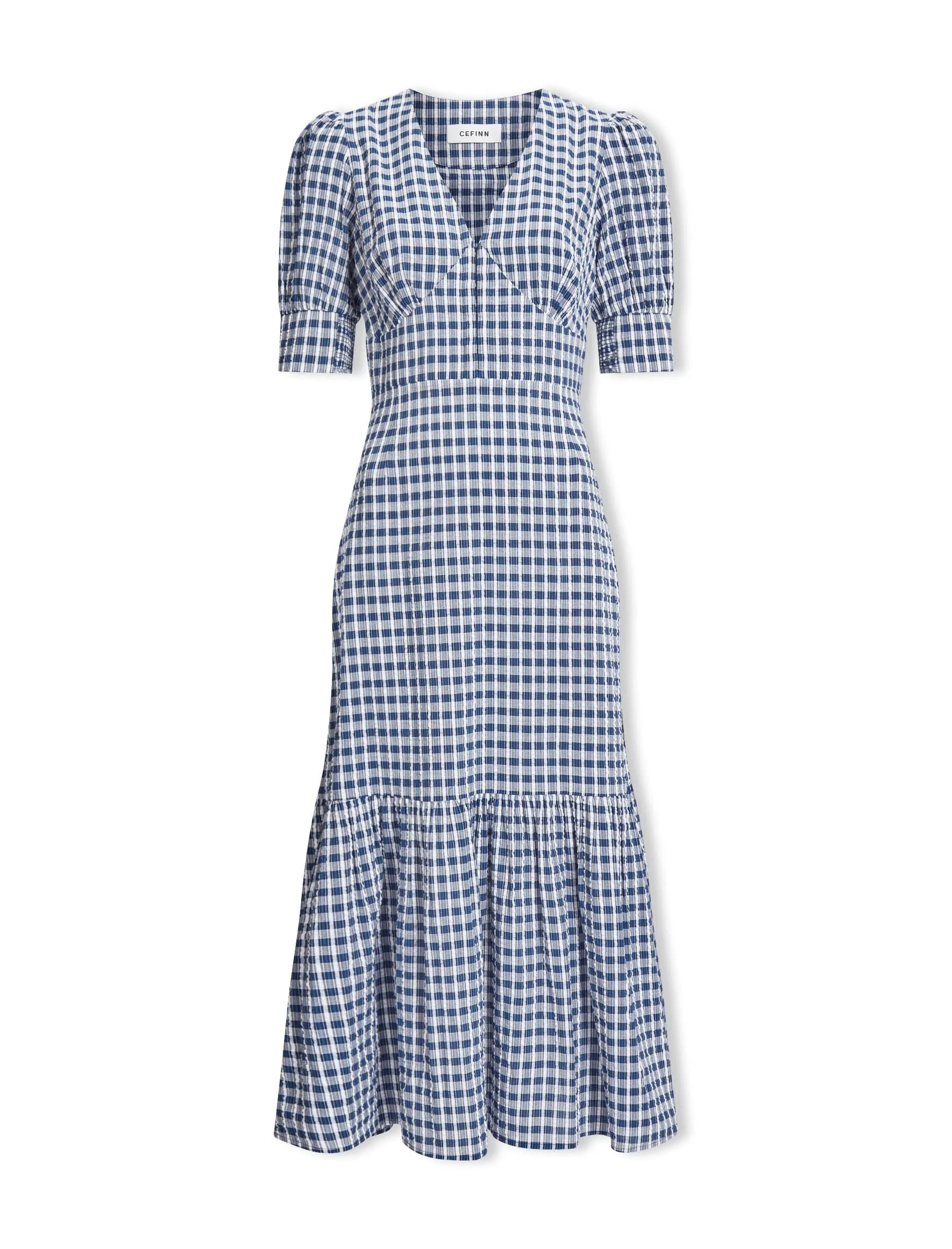 Esme Organic Cotton Seersucker Maxi Dress - Blue White Check