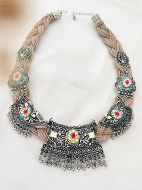 Ethnic Jute Thread Oxidised Silver Antique Afghani Traditional Necklace Choker