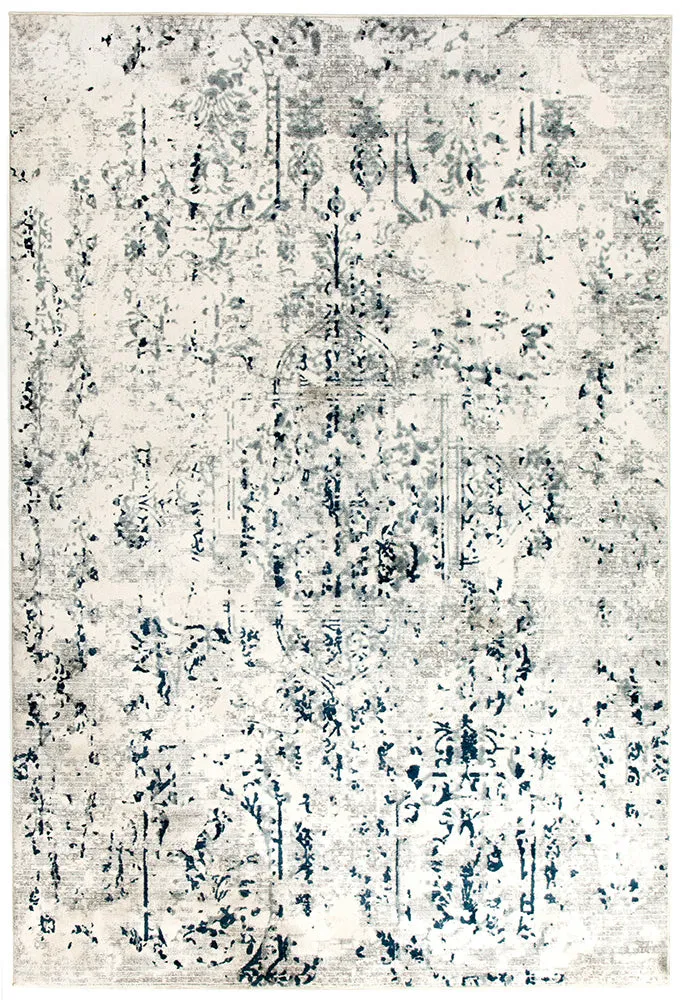 Farah Distressed Contemporary Rug White Blue Grey