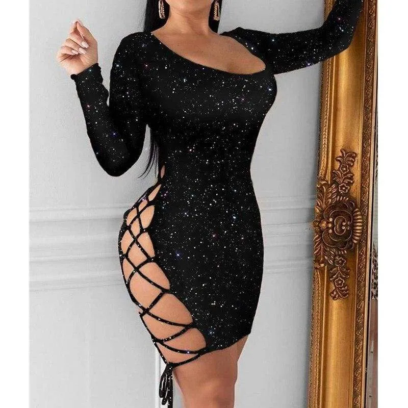 FashionSierra - Women's Bandage Bodycon Dress Ladies Long Sleeve Backless Evening Party Clubwear Short Mini Female Dress