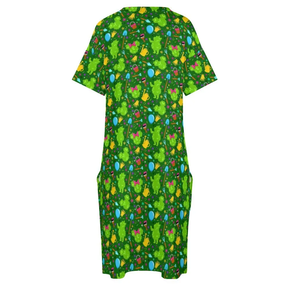 Flower And Garden Women's V-neck Loose Dress With Pockets