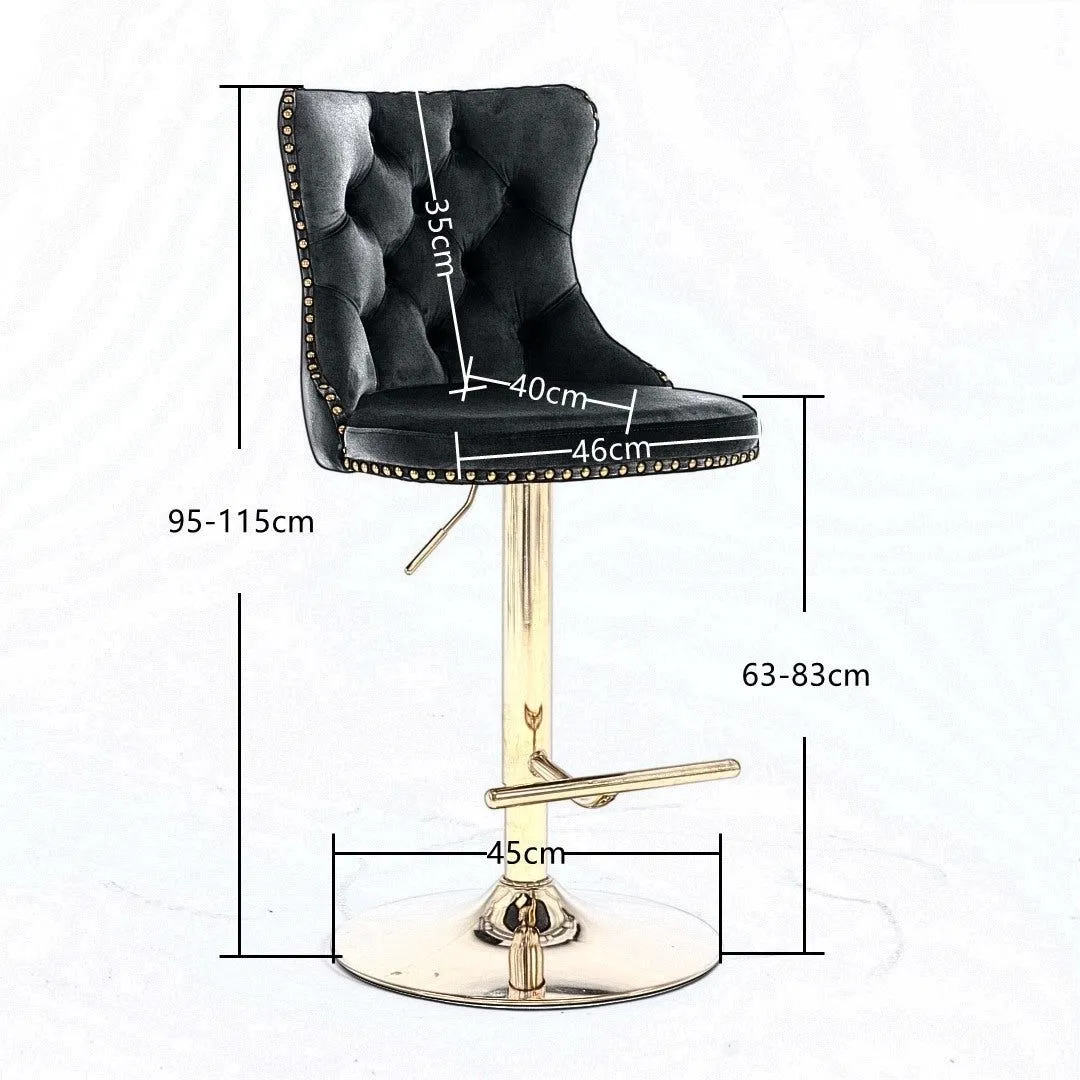 Four Height Adjustable Swivel Bar Stool Velvet Studs Barstool with Footrest and Golden Base- Beige