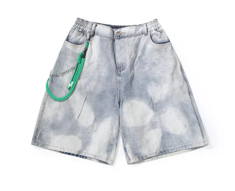 Fun Pleated Detachable Braided Rope Chain Denim Shorts