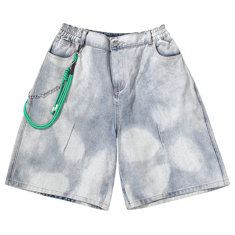 Fun Pleated Detachable Braided Rope Chain Denim Shorts