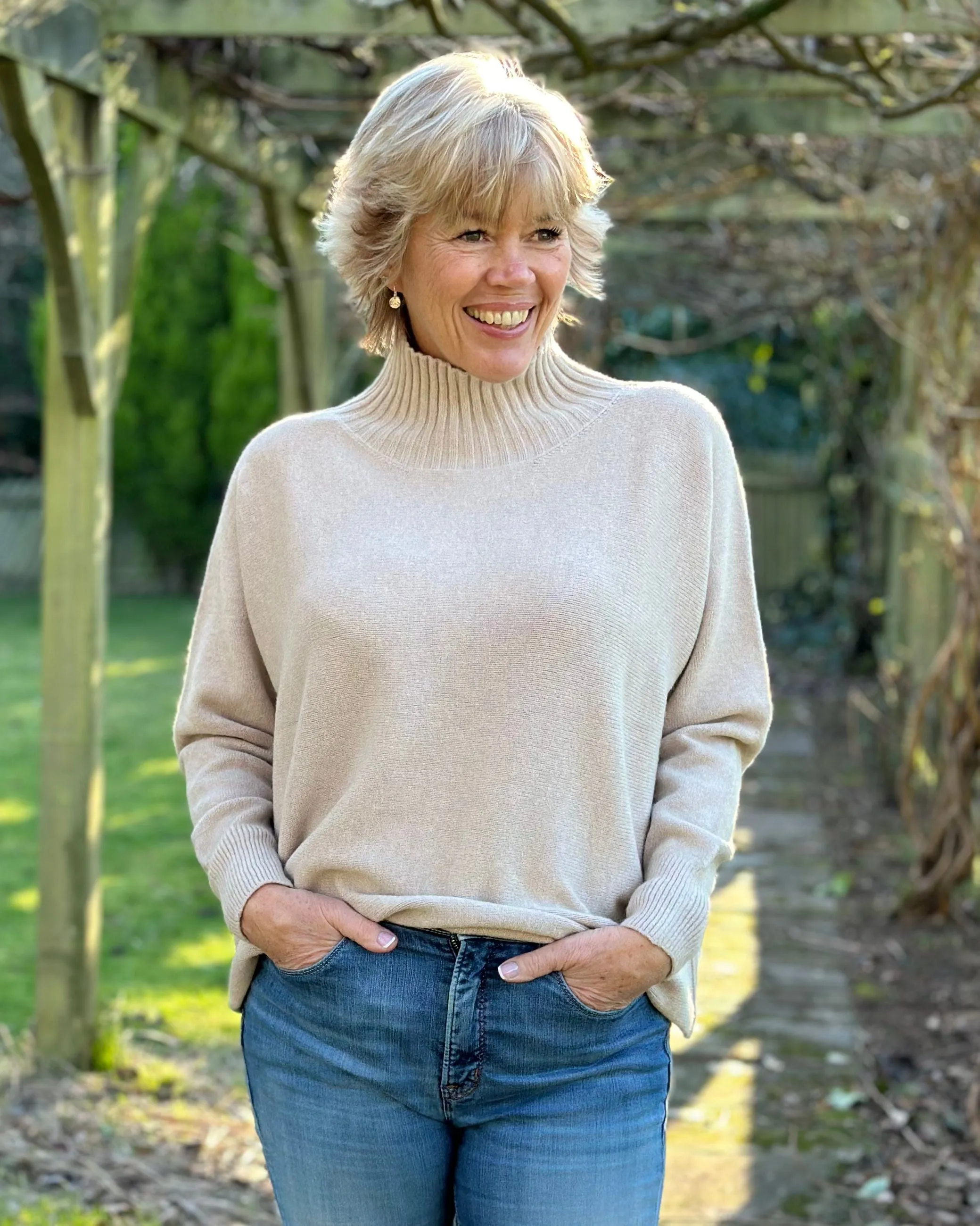 Funnel Neck Soft Knit Long Sleeve Jumper - Oatmeal