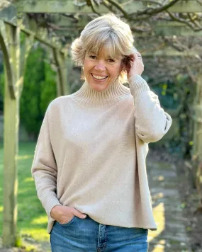 Funnel Neck Soft Knit Long Sleeve Jumper - Oatmeal