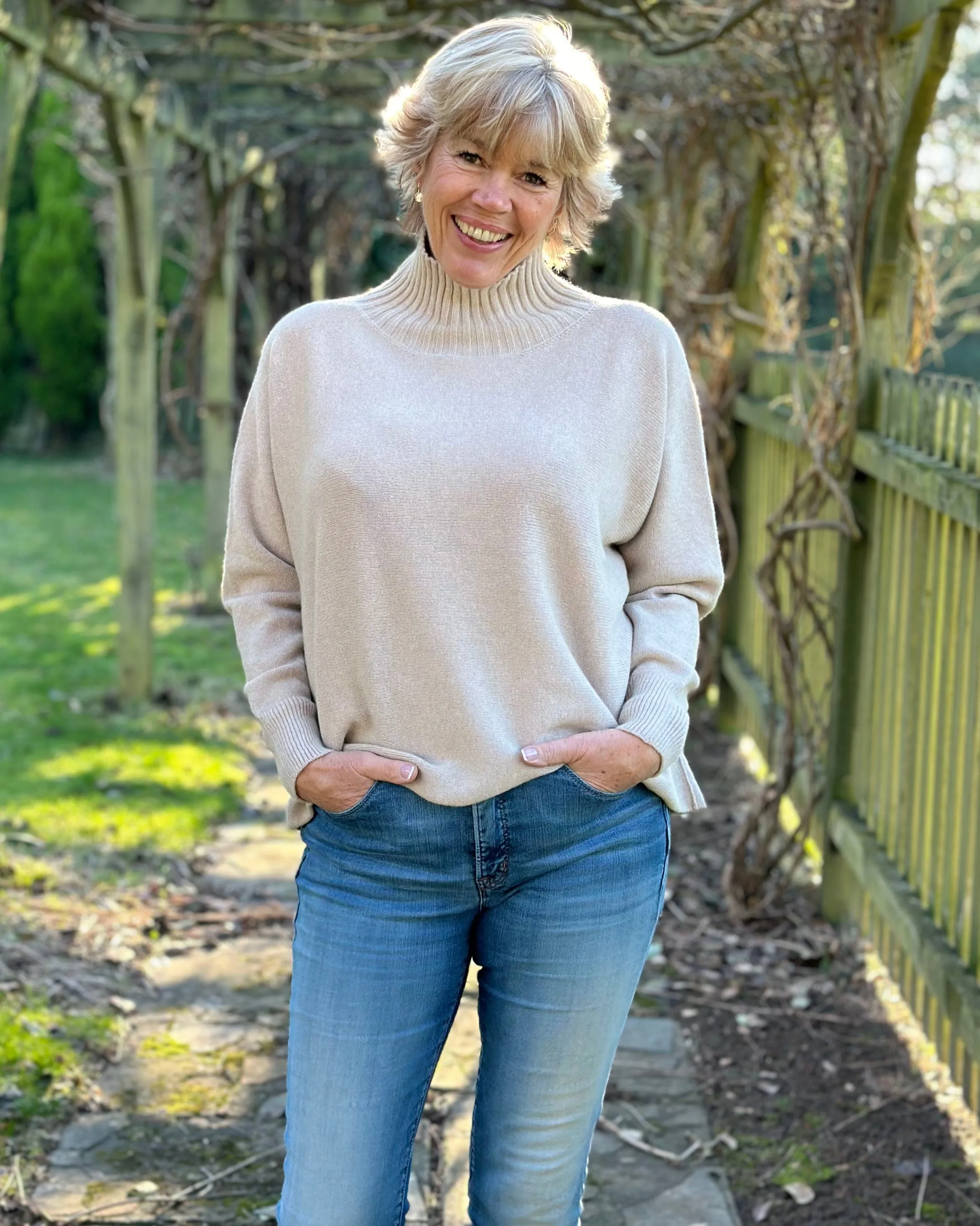 Funnel Neck Soft Knit Long Sleeve Jumper - Oatmeal