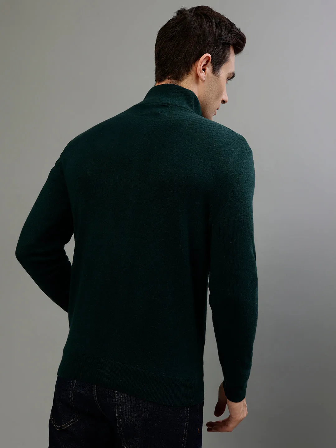 Gant Solid Green High Neck Full Sleeve Sweater