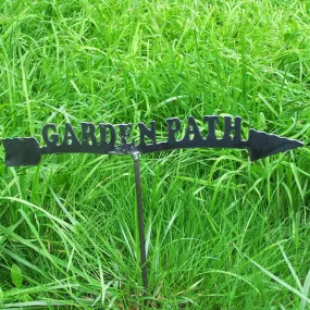 Garden Path Whimsical Sign Metal Art Yard Stake Rustic Iron Steel