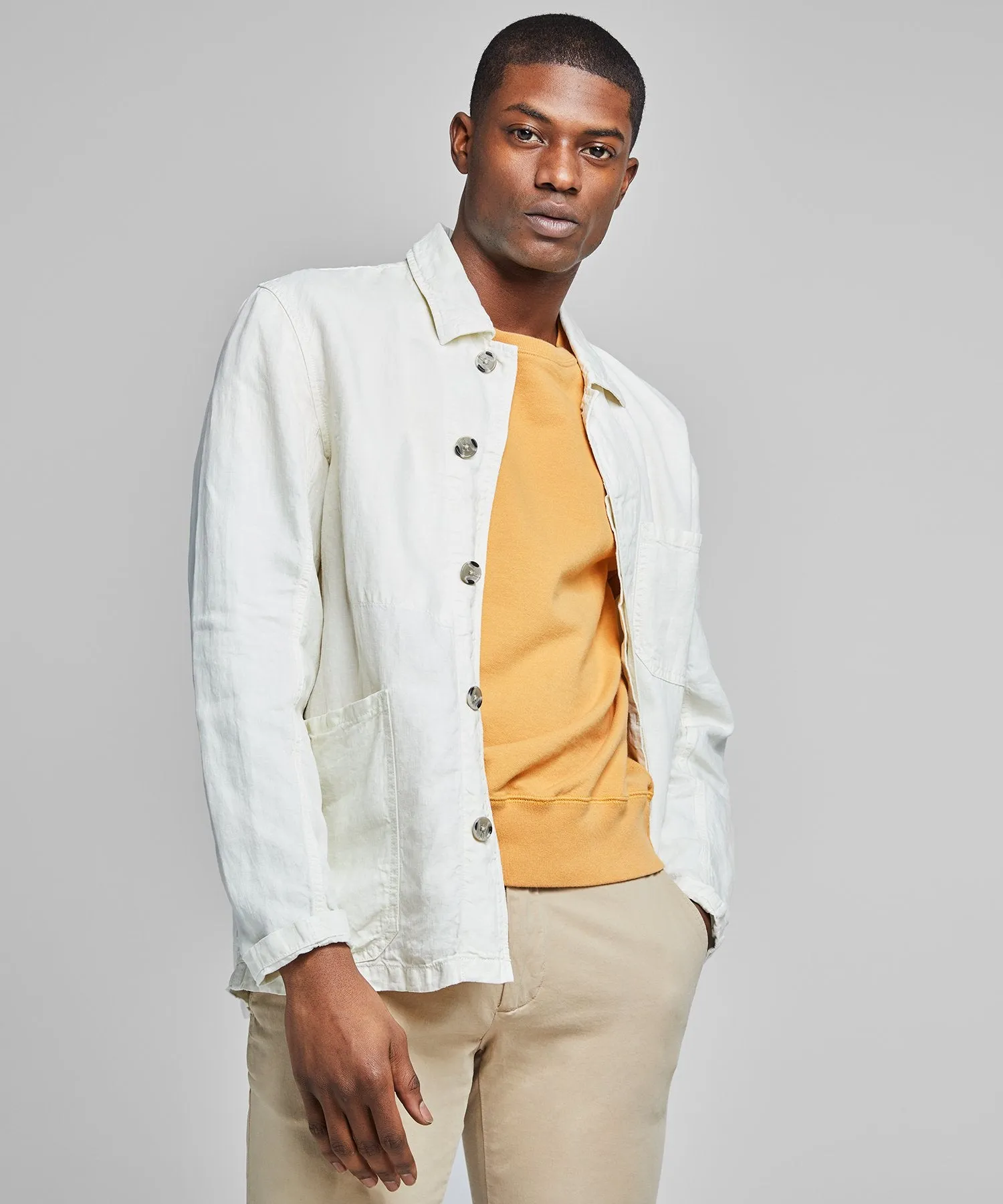 Garment Dyed Linen Chore Coat in White