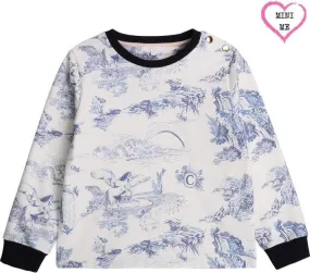 Girls White & Blue Patterned Sweatshirt