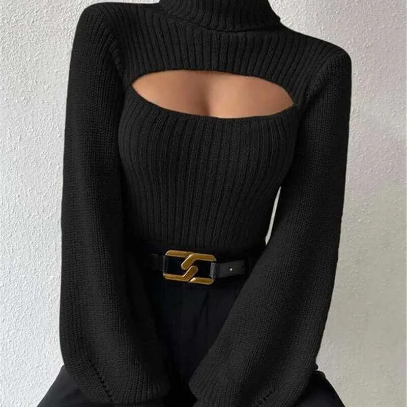 Glow Chic's Loose High Collar Hollow All-match Sweater