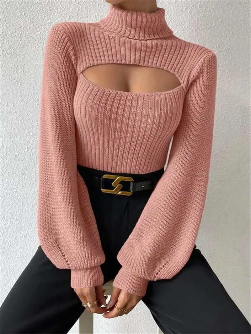 Glow Chic's Loose High Collar Hollow All-match Sweater