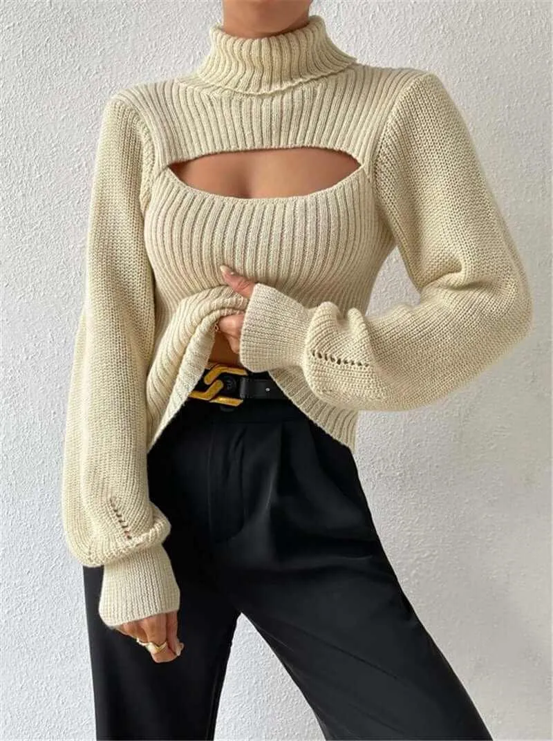 Glow Chic's Loose High Collar Hollow All-match Sweater