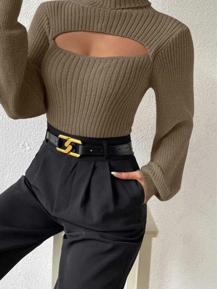 Glow Chic's Loose High Collar Hollow All-match Sweater