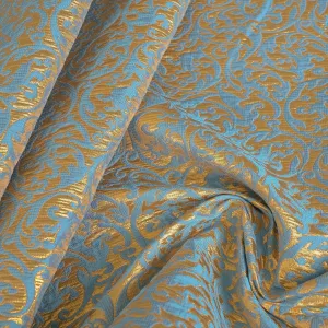 Gold and Blue Jacquard Fabric - 96892