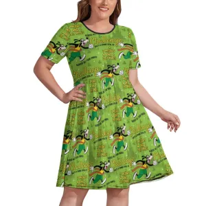 Goofy Challenge Women's Round Neck Plus Size Dress With Pockets