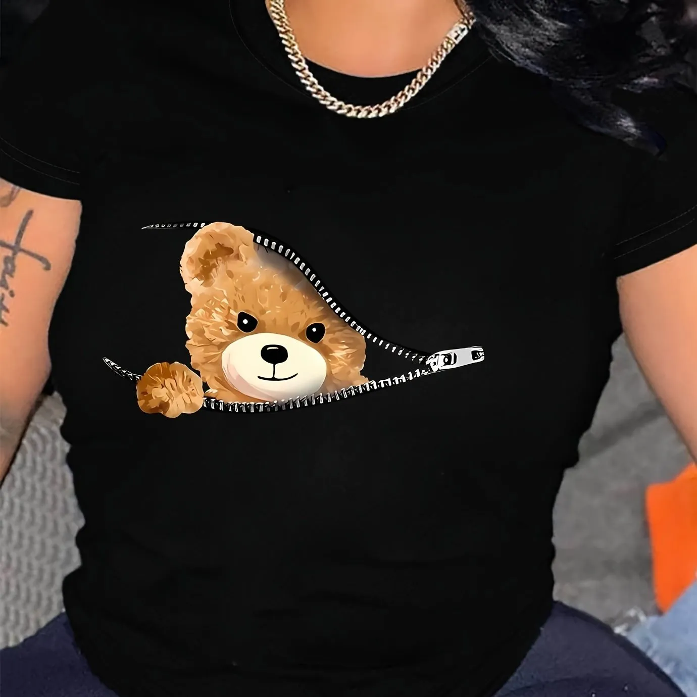 Graphic Print Bear Tee for Women Perfect for Summer  Spring