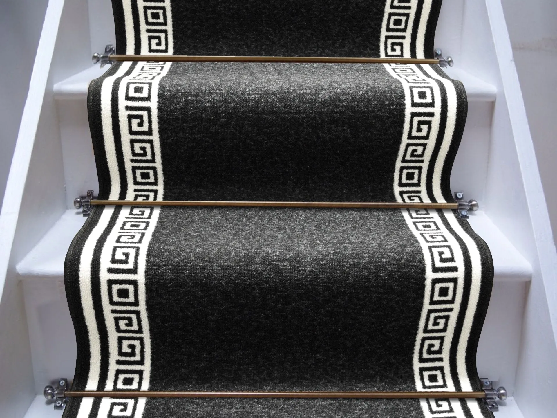 Greek Black Hard Wearing Non Slip Runner Mat - Luna