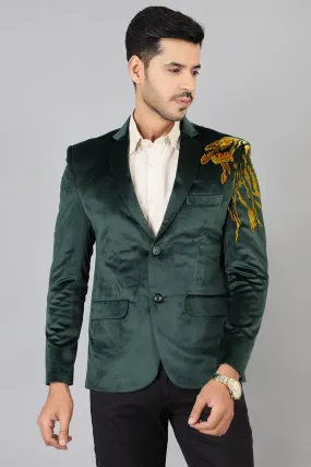 Green Velvet Blazer with Gold Embroidery