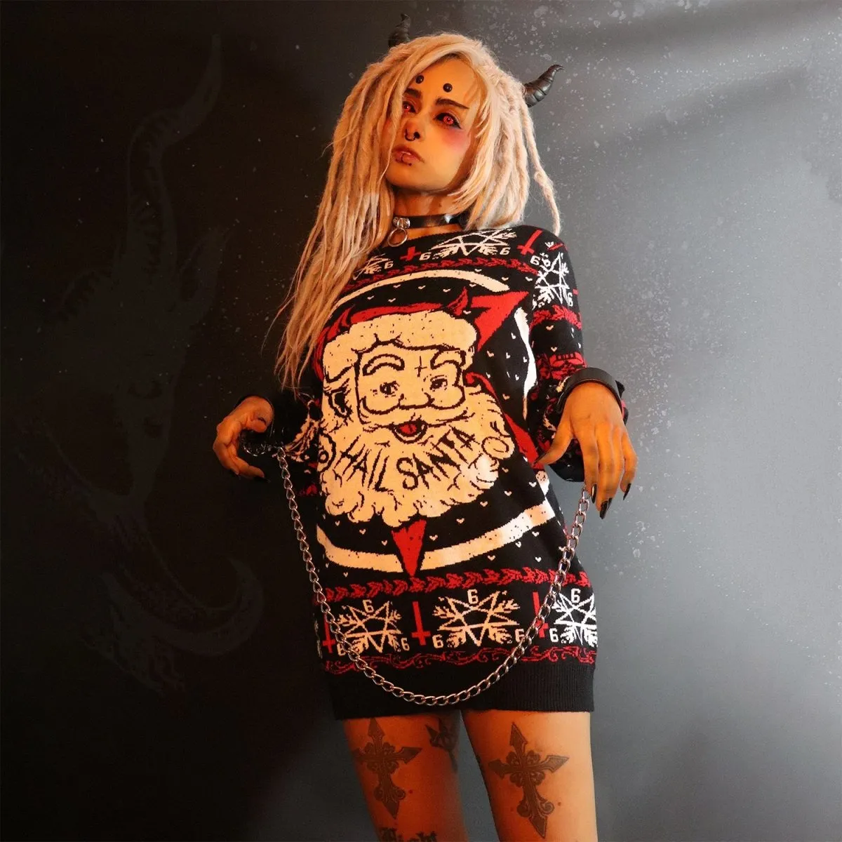 Hail Santa Satan Knit Christmas Sweater