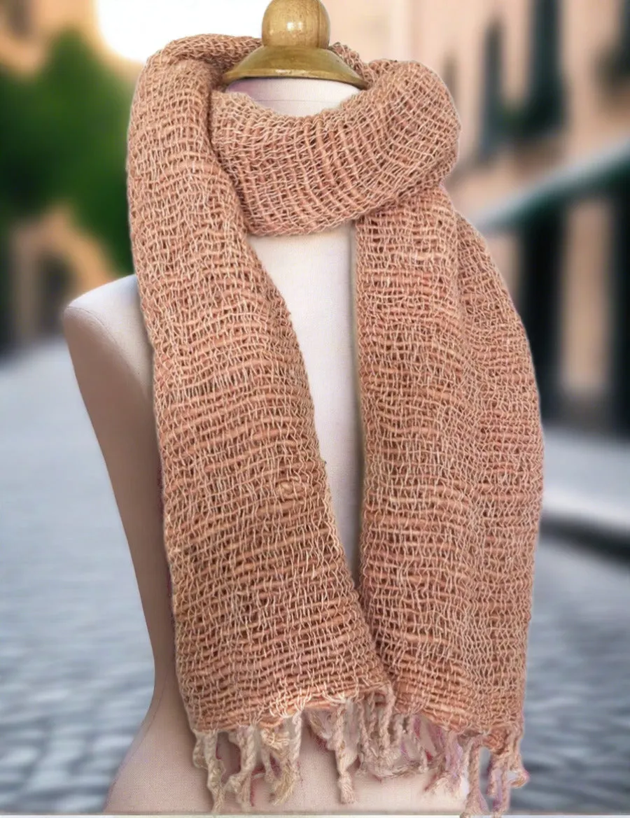 Handwoven Open Weave Cotton Scarf - Peach Puff