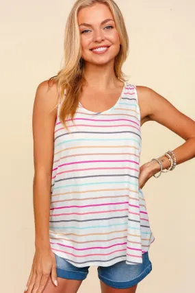 Haptics Round Neck Striped Knit Tank