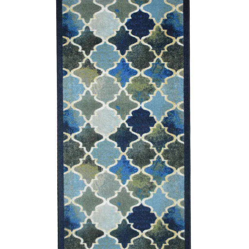 Hard Wearing Non-Slip Kitchen Runner Mat - Blue Anejo