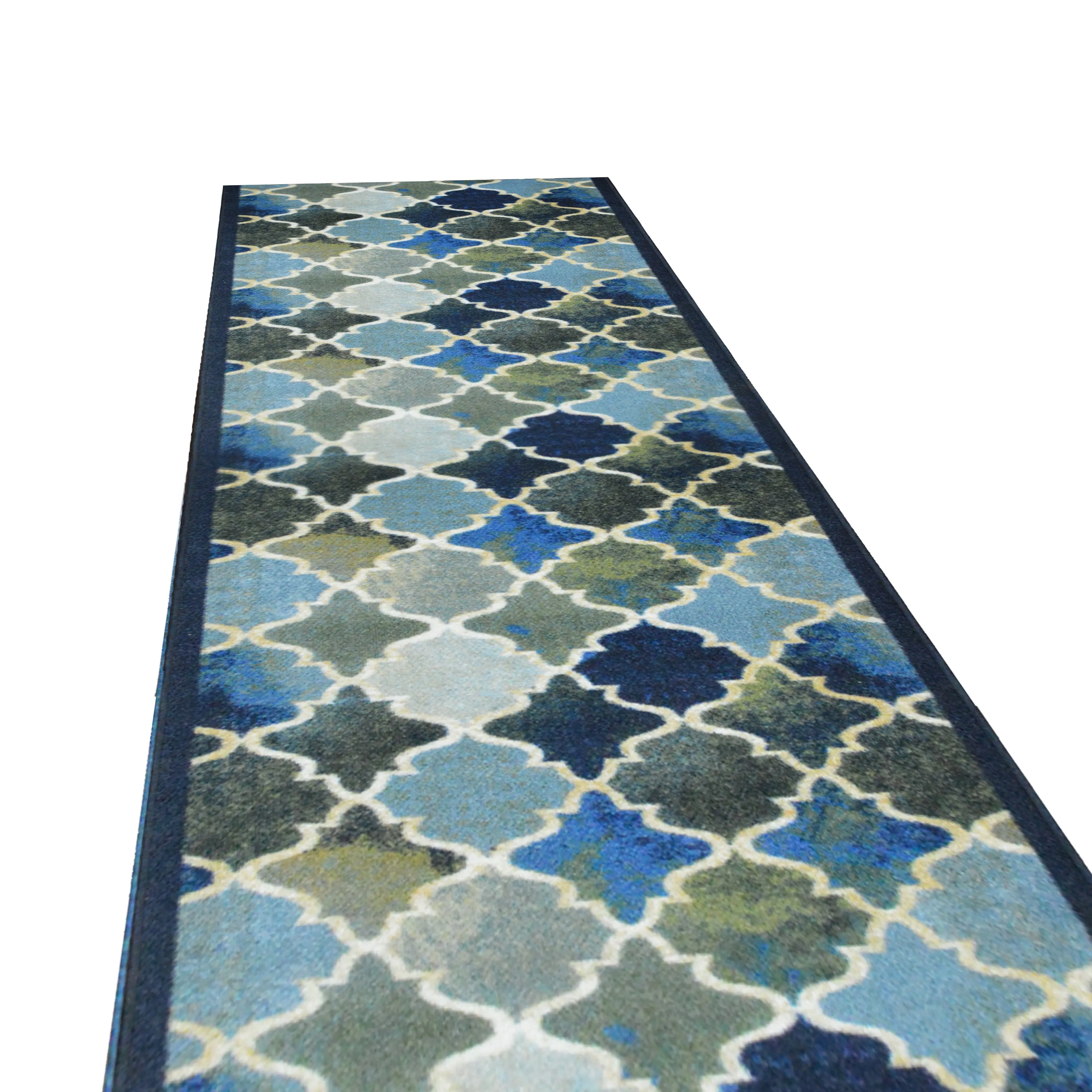 Hard Wearing Non-Slip Kitchen Runner Mat - Blue Anejo