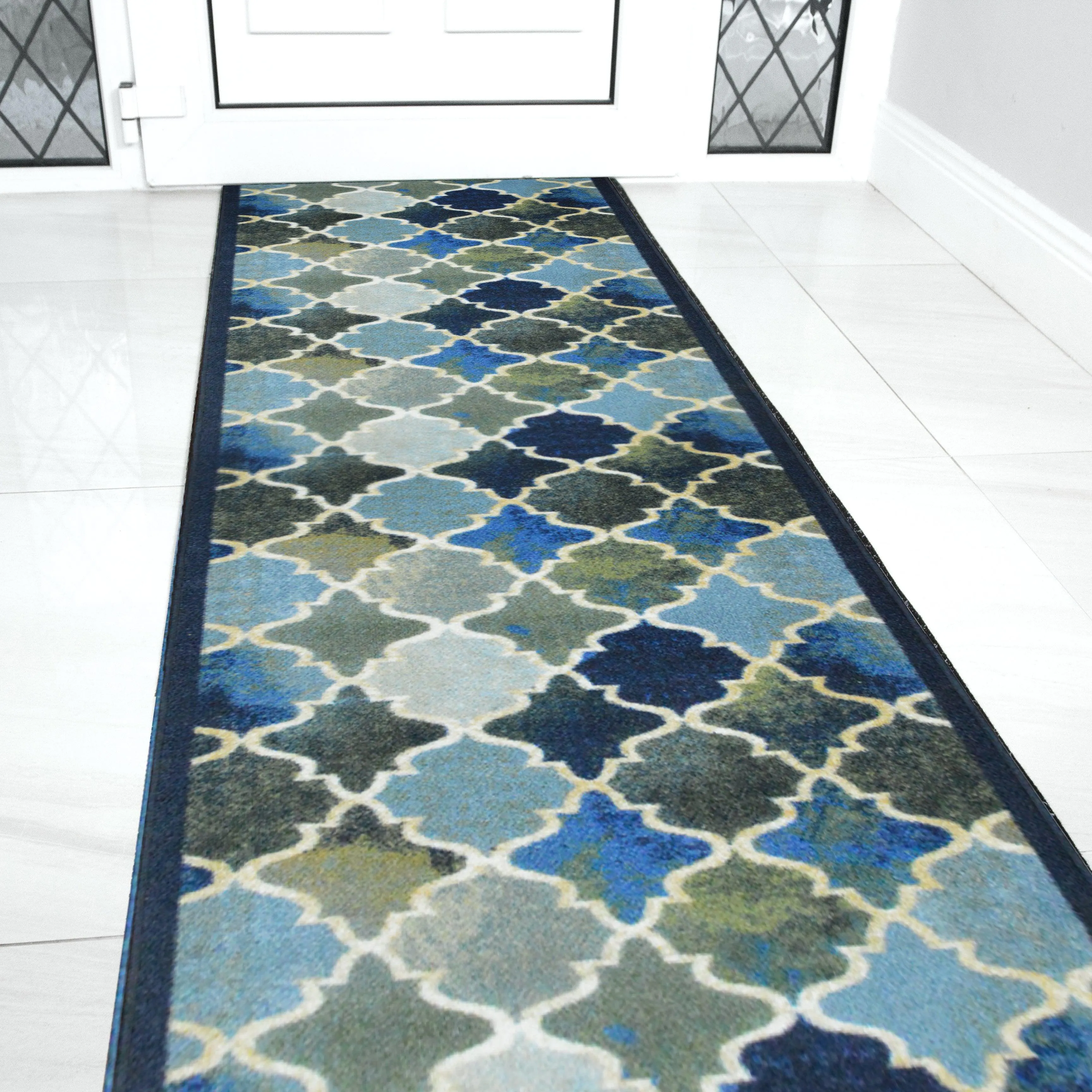 Hard Wearing Non-Slip Kitchen Runner Mat - Blue Anejo